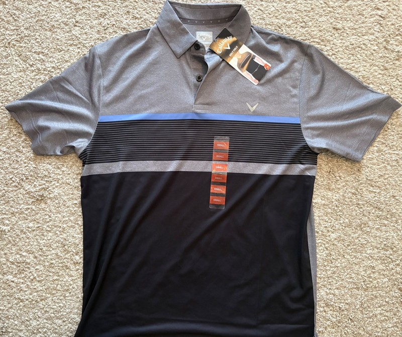 Callaway Golf Men’s  Gray Stripe Pattern Small Polo Shirt NWT