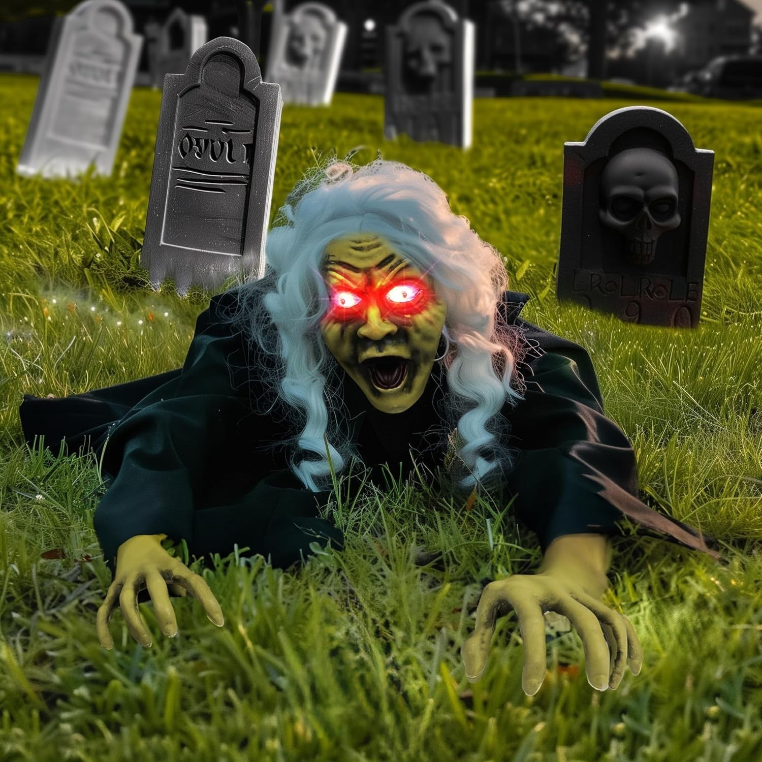 Hourleey Animated Zombie Groundbreaker Halloween Prop Lighted Eyes Scary Sound