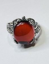 Vintage Style 925 Sterling Silver Natural Red Blood Amber Ring