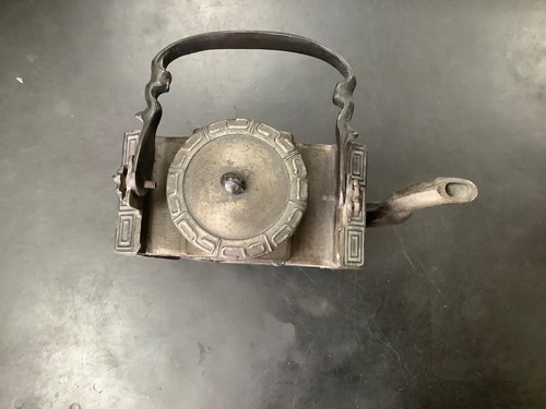 Vintage asiatische Metall Teekanne und Deckel mit bemalten Platten - Bild 7 von 8
