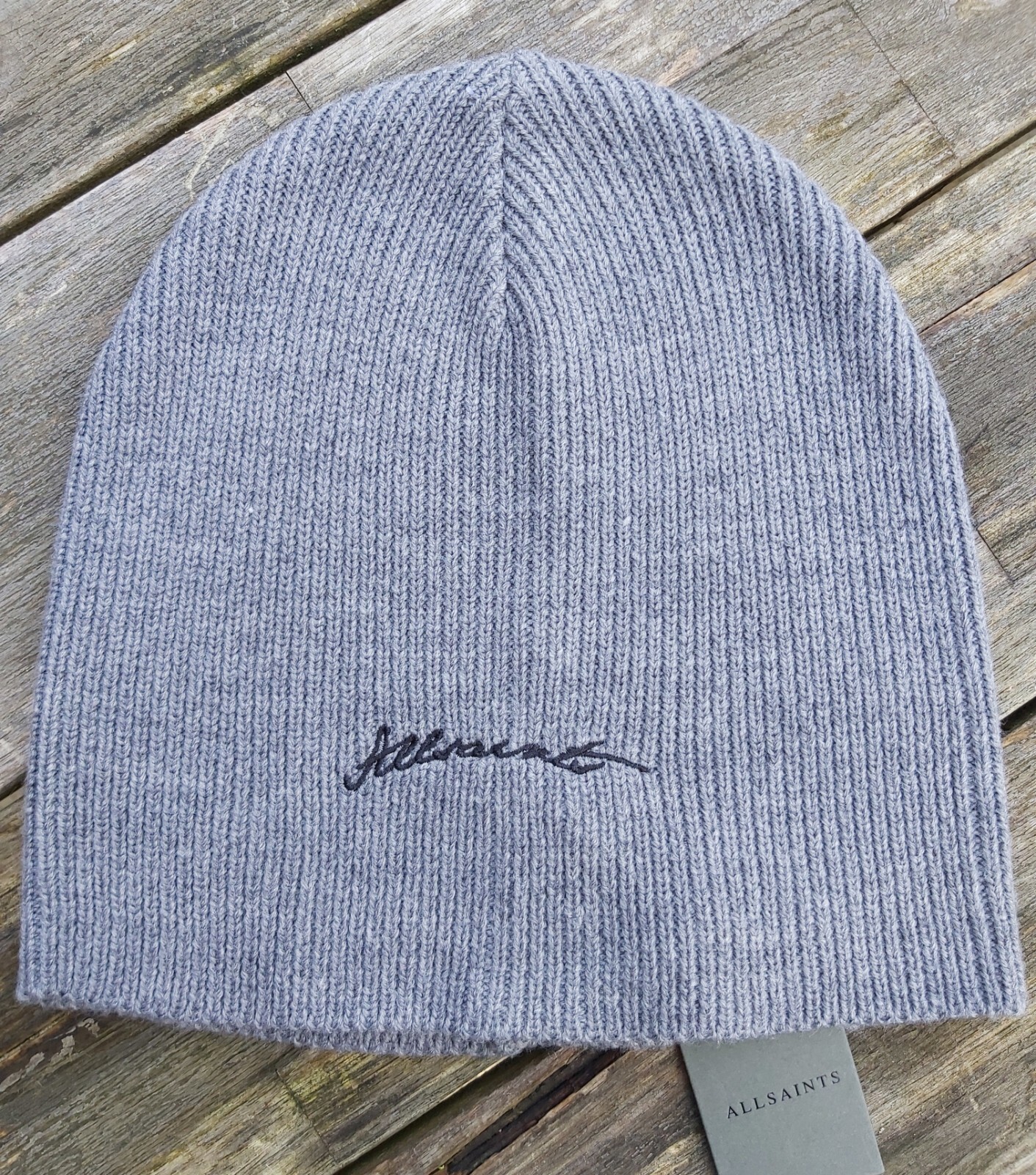 ALLSAINTS Grey Heather 30% Wool Cuff Skull BEANIE Hat Toque Womans Femme