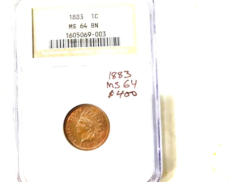 1883 INDIAN HEAD PENNY, CERTIFIED NGC 64 BROWN