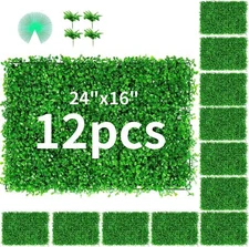 12PC 24x16 in Artificial Boxwood Mat Wall Hedge Decor Privacy Fence Panels Grass