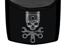 Skull And Crossed Tools Wrench Greyscale Truck Hood Wrap Vinyl Car Graphic Decal