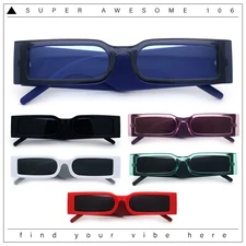Squared Narrow Rectangle Plastic Thick Temple Slick Minimalist Sunglasses