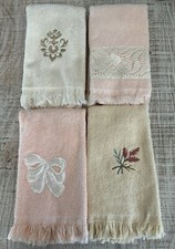 Set Of 4 Vintage Handtowels Appliqu� Designs Pink & Beige Luxury