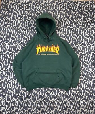 Vintage Thrasher Magazine Flame Logo Green Hoodie Size M | eBay