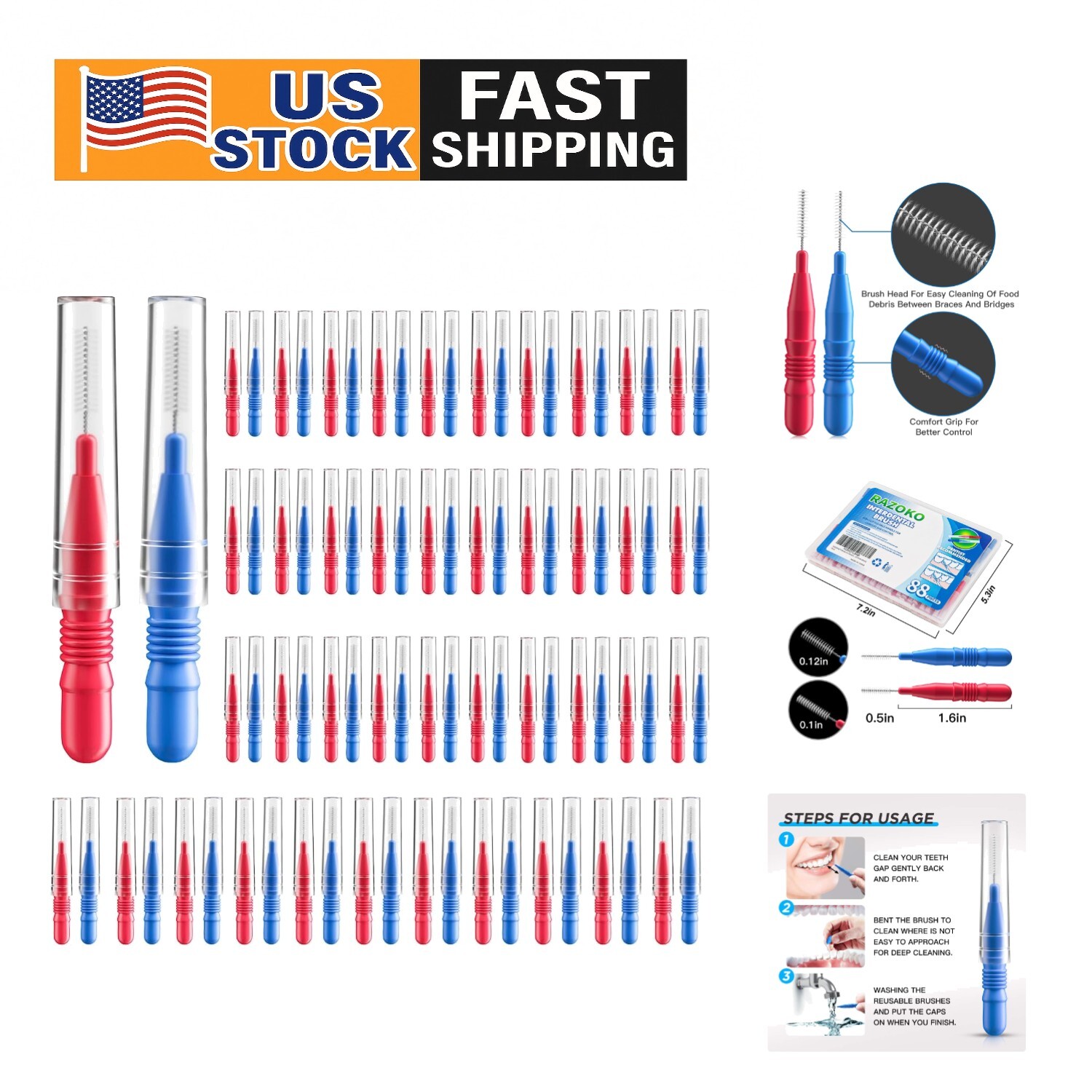 Family-Friendly Interdental Brush Set - 88ct with Soft Bristles & Easy Grip