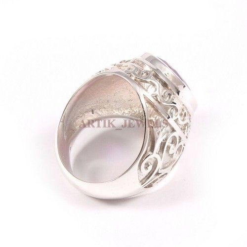 Natural Amethyst Gemstone with 14K White Gold Plated Silver Ring for Men's #171 - Picture 13 of 14