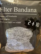 😊GENOVEGA Neck Gaiter W-Filter Bandanas Grey 2 Pack W/ 10 Filters NEW Unisex