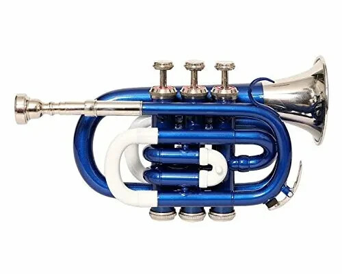 WEEKEND SALE New Brass Blue Nickle Bb flat Pocket Trumpet + Hard Case Mouthpiece - Picture 1 of 5