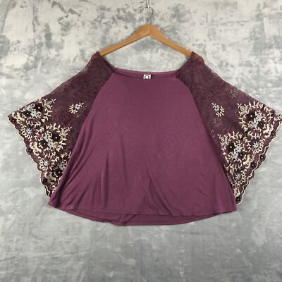 Anthropologie Akemi + Kin Callista Top, Womens M, Floral Flutter Sleeves Purple