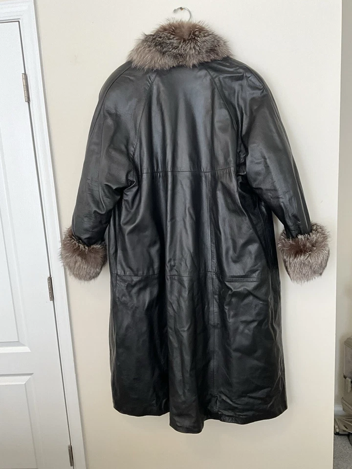 Abrigo largo de cuero genuino y piel ver medidas - Tarnopols Foto 4 de 4