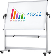Double-Sided Magnetic Mobile Whiteboard, 48 X 32 Inches, Aluminium Frame and Sta