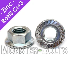 Serrated Hex Flange Lock Nuts, Case Hardened Zinc - 6-32 8-32 10-24 10-32 1/4-20