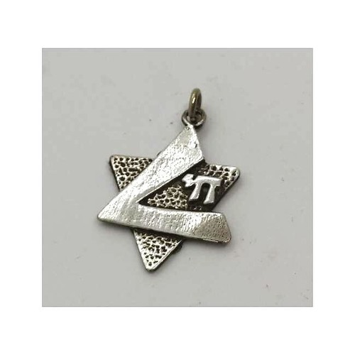 Colgante estrella Magen David Chai contemporáneo de plata de ley - Imagen 1 de 11