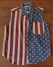 Vintage American Stars Stripes Cotton Denim Vest Patriotic 4th Sz L 80s/90s