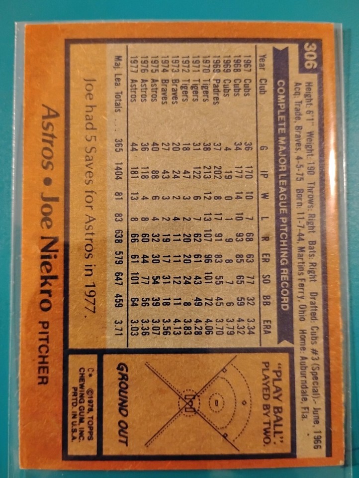 1978 Topps Baseball 306 Joe Niekro Houston Astros Ex Condition eBay