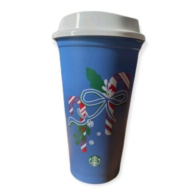 Starbucks Limited Edition Color Changing Candy Cane Reusable Plastic Hot Cups (3)16 oz
