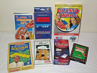 Sammlung von 7 Reisespielen - Scrabble, Cluedo, London Spiel, Guess Who, ++ komp.