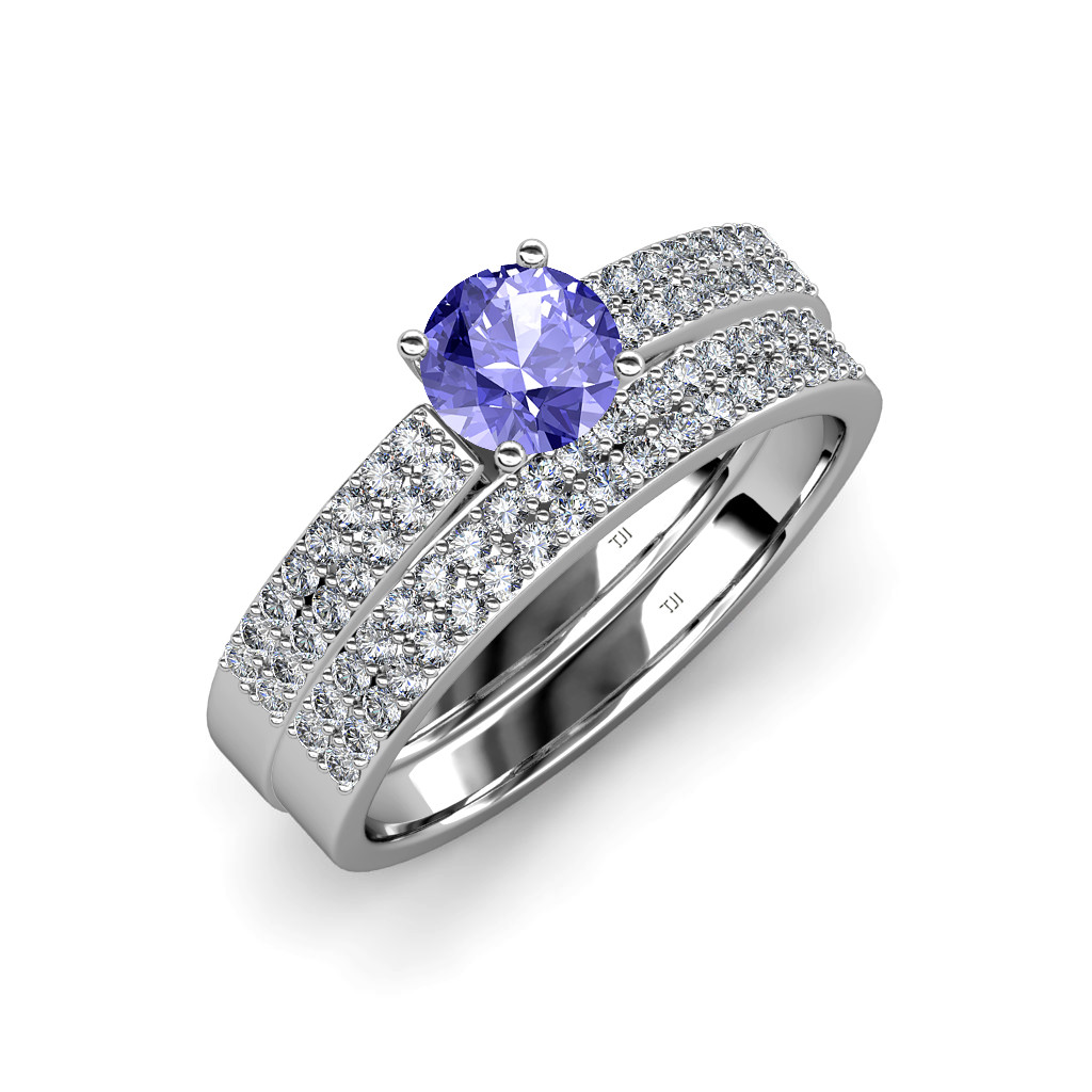 Tanzanite and Diamond Engagement Ring Matching Band ctw 14K
