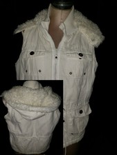 Lola Womens Winter Faux Fur Collar Hoodie Vest Jacket Sleeveless Size Xl White