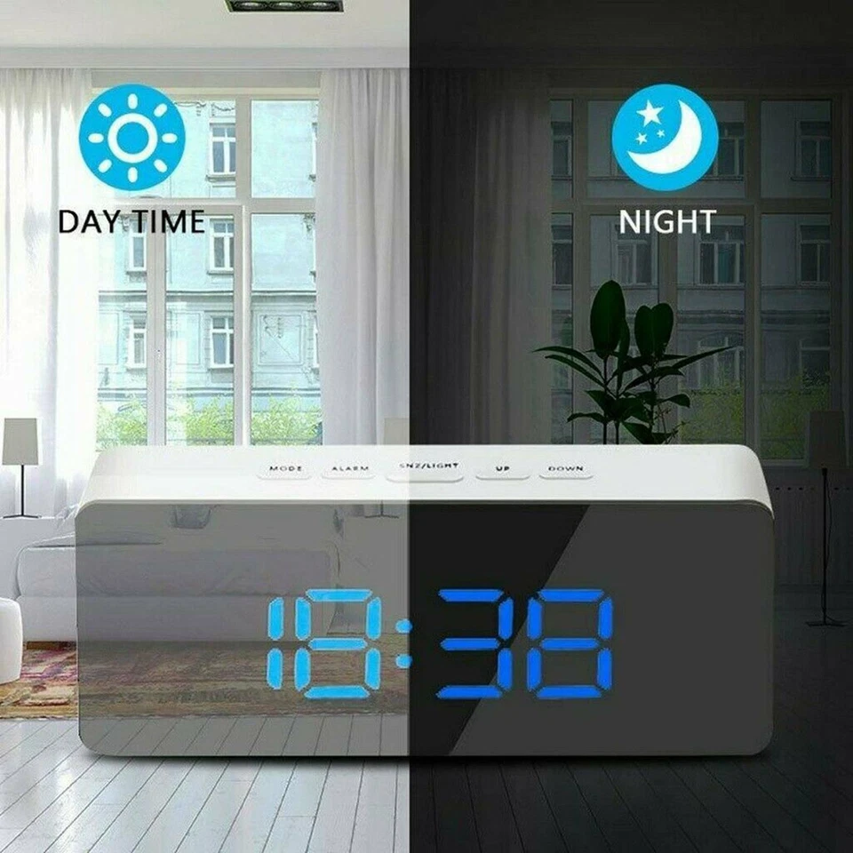 Digital Alarmwecker LED Wecker Funk Uhr Kalender Schlummerfunktion USB Tischuhr - Bild 4 von 4