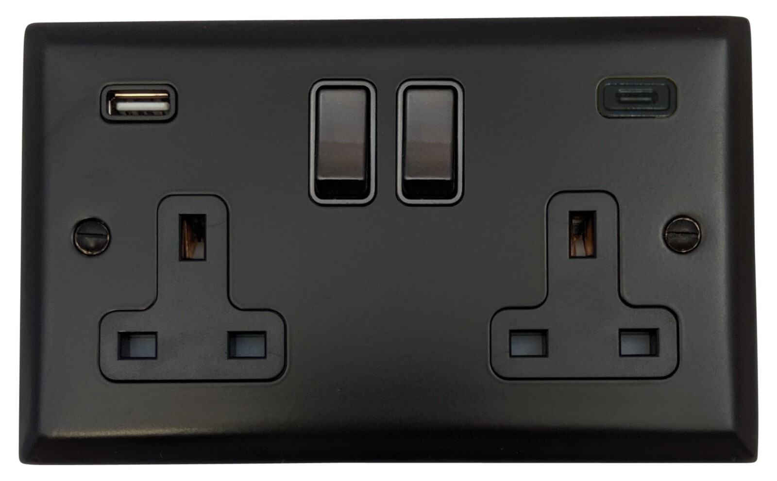 G&H SFB911B Spectrum Matt Black 2 Gang Double 13A Plug Socket 3.1A USB A + C