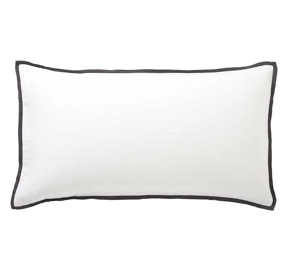 NUEVO Pottery Barn Belga Lino Brida En Contraste KING Shams~SET/2~Blanco/ébano Foto 2 de 4