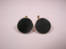 SINGLES 2 9/16" Round Black Gold Plate Vintage SWANK Formal Shirt Stud b233
