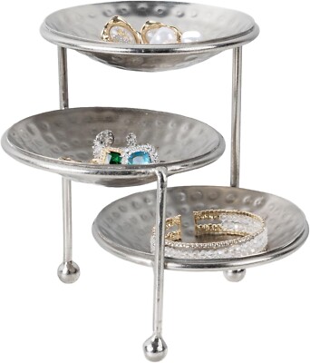 3 Tier Silver Metal Jewelry Dish Organizer, Decorative Ring Tray Jewelry Holder