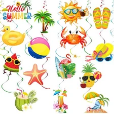 35Pcs Summer Pool Beach Hanging Swirl Decor Hello Summer Beach Party Decorati...