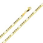 Figaro Chain Link +Lobster Claw Clasp 14K Solid Yellow Gold Necklace 2/2.5/4.2mm