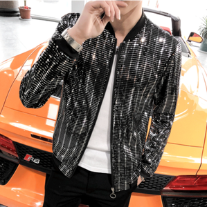 Hot-Mens-Shiny-Sequins-Casual-Nightclub-Singer-Jacket-Slim-Fit-Plus-Size-Coat