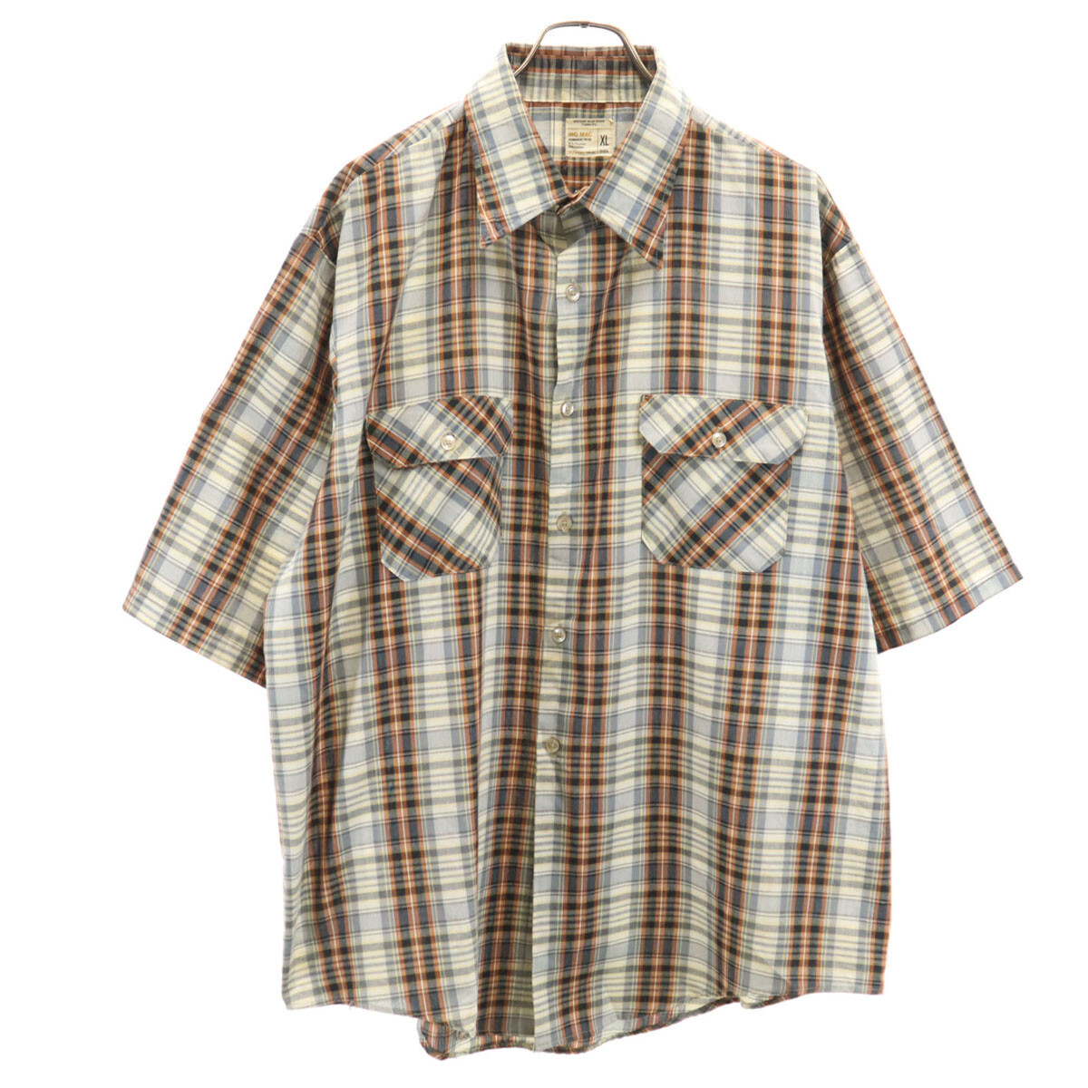 BIG MAC 70s vintage Check Pattern Short sleeve shirt XL gray