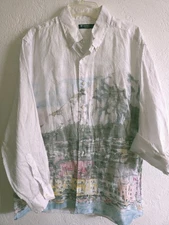 Daniel Cremieux Mens XL Long Sleeve Linen Button Down Shirt White Blue