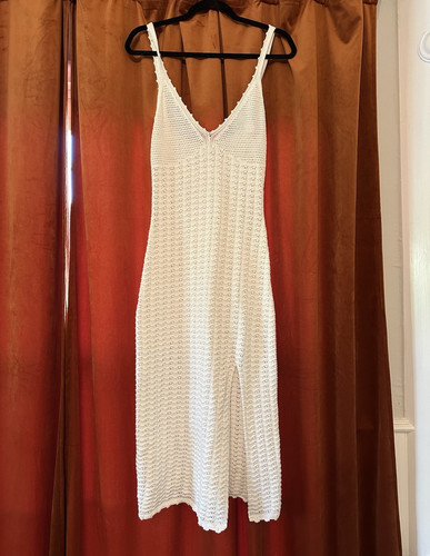 Aritzia Wilfred White Cotton Crochet V-Neck Strappy Midi Dress with slit M