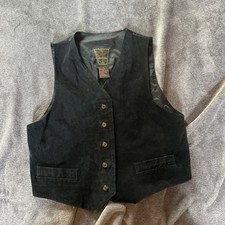 VTG Suede Vest Men M Black Leather Western Button Back Cinch 90s Dual Control