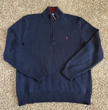Polo Ralph Lauren Men's Navy Cotton Knit 1/4 Zip Mock Neck Sweater L