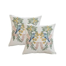 Set of 2 Throw Pillow Covers Flower Birds 18 x 18 Inch Decorative Flower13