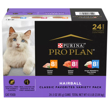 NEW Purina Pro Plan Hairball Adult Wet Cat Food - Variety Pack, 24 CT, 72 OZ