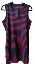 Tommy Hilfiger Women Dress Size Large striped red and blue -Sleeveless NWT