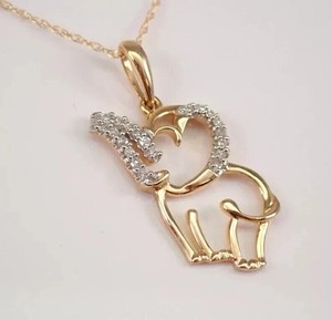Authentic Baby Elephant 2Ct Round Cut Moissanite Pendant 18"Chain 14K Two-Tone Gold Plated