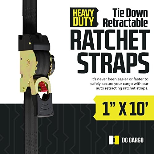 DC Cargo Mall Auto Retractable Ratchet Straps (2-Pack) 1” x 10ft, Heavy Duty, 
