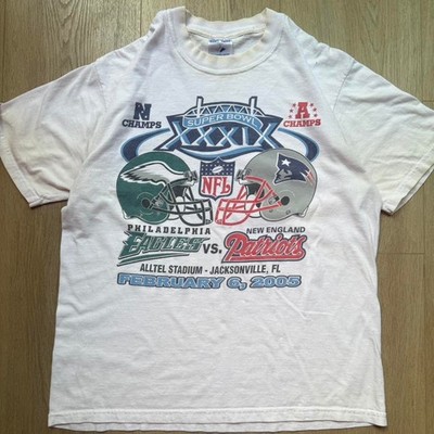 2005 Philadelphia Eagles vs New England Patriots Super Bowl white t-shirt