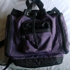 Purple/Black Bucket Drawstring Bag Zip Front ...