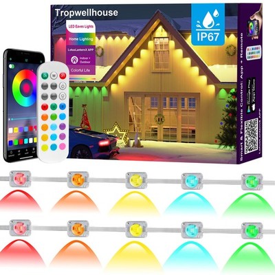 Tropwellhouse Permanent Outdoor Lights for House, 100ft RGB 100ft, White