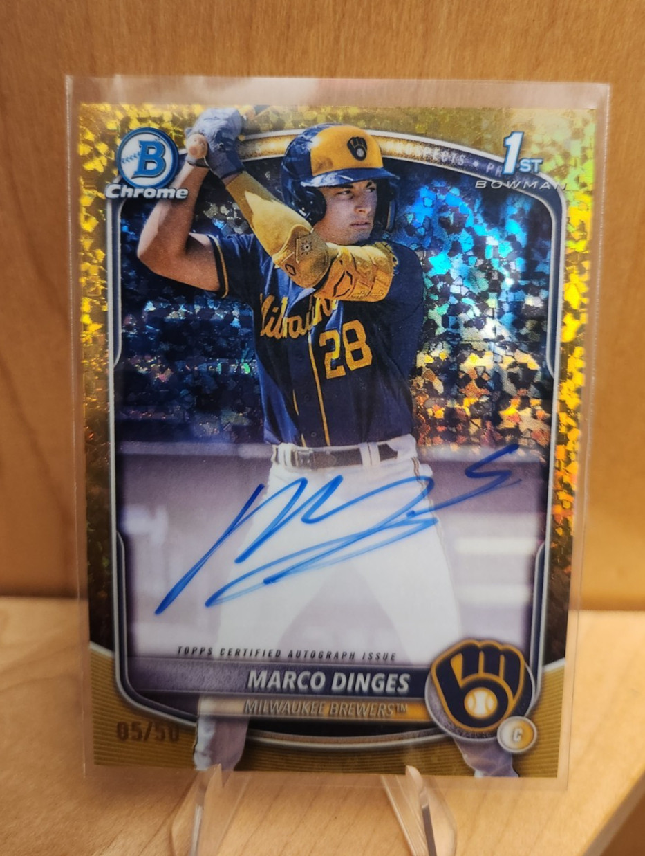 2025 Bowman Chrome Marco Dinges 1st Gold Mini Diamond Prospect Auto /50 Brewers
