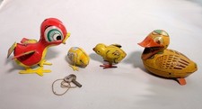 Vintage Tin Litho Wind-Up Toy Lot of 4- Bird, Duck, 2 chicks, Japan see listing