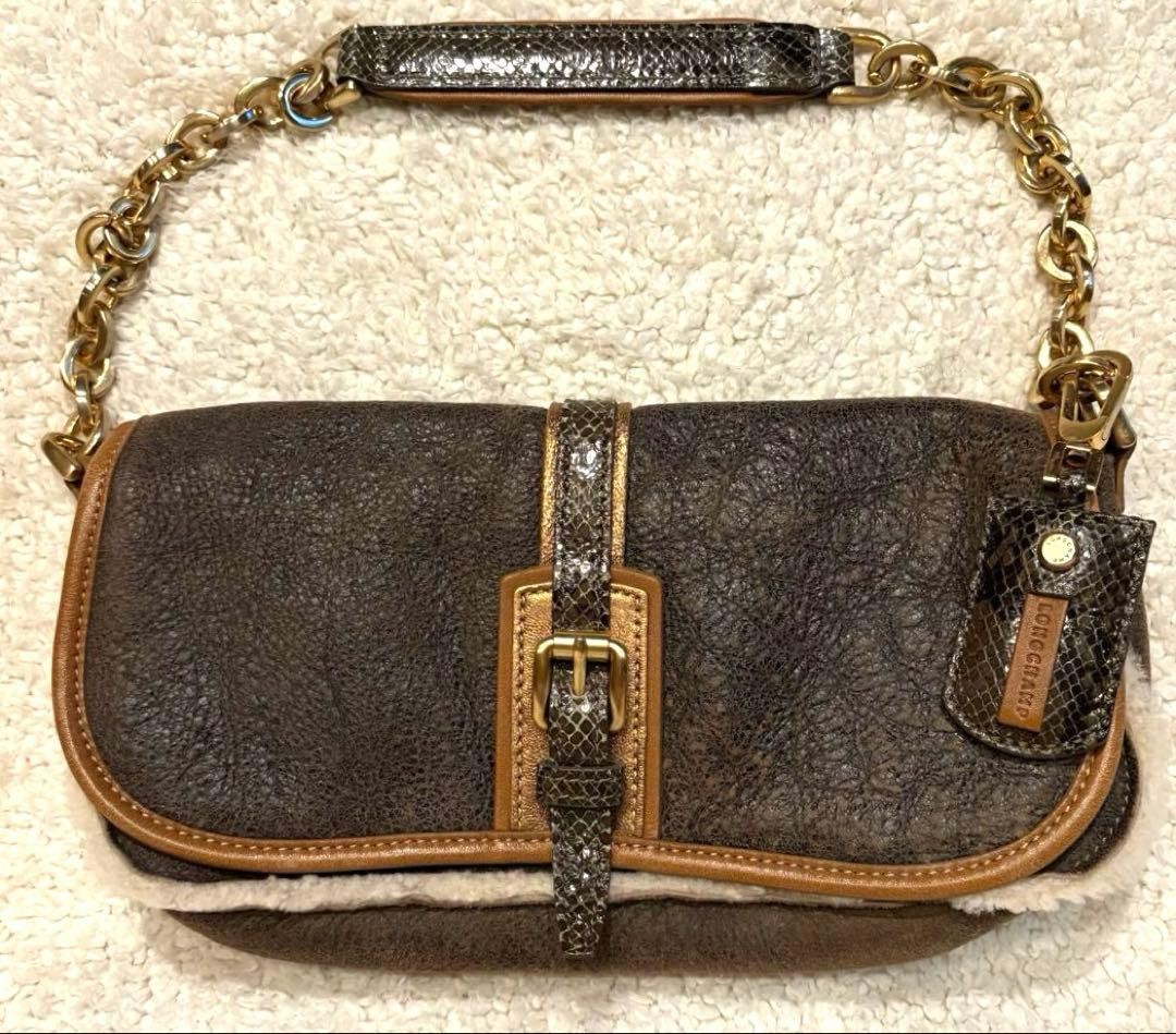 Longchamp Python Mouton Boa Leather Shoulder Bag … - image 2